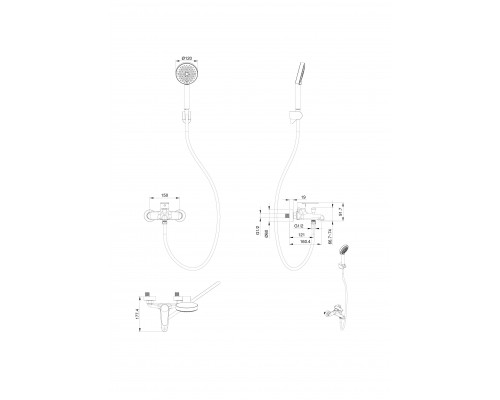 Смеситель для ванны с душем WONZON & WOGHAND ALFA, Черный матовый (WW-AE3204-MB)