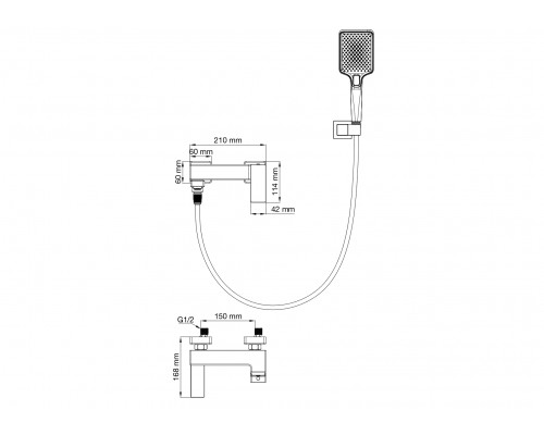 Смеситель для ванны с душем WONZON & WOGHAND CUBE 2.0, Хром (WW-88037068-CR)