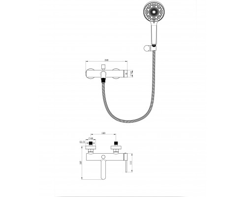 Смеситель для ванны с душем WONZON & WOGHAND STICK, Черный матовый (WW-88639017-MB)