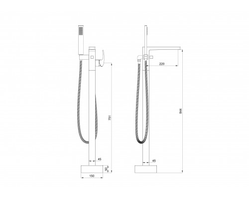 Смеситель для ванны напольного монтажа WONZON & WOGHAND FIT, Хром (WW-88649009-CR)
