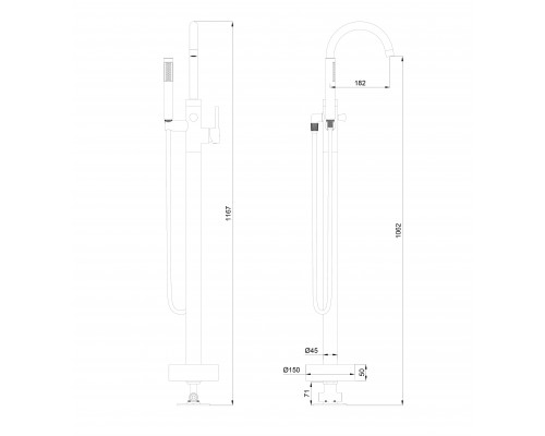 Смеситель для ванны напольного монтажа WONZON & WOGHAND STICK, Хром (WW-88649017-CR)