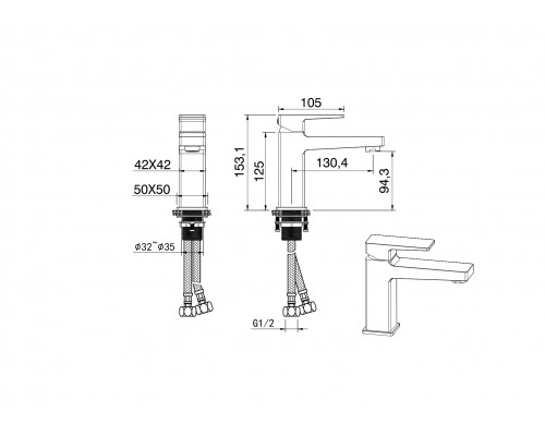 Смеситель для раковины WONZON & WOGHAND CUBE 2.0, Брашированное золото (WW-88018068-BG)