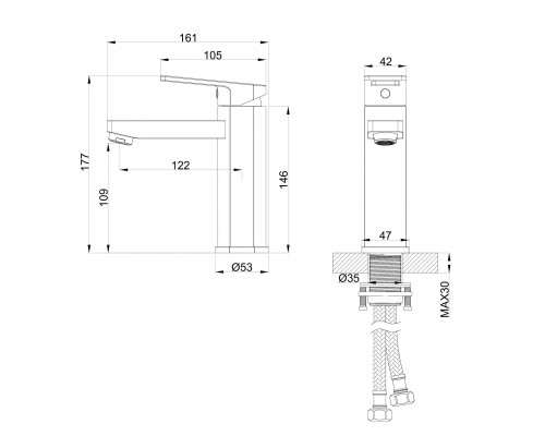 Смеситель для раковины WONZON & WOGHAND FRAME, Брашированное золото (WW-88139010-BG)