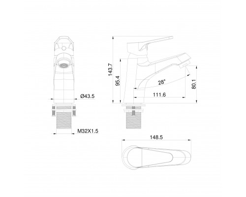 Смеситель для раковины WONZON & WOGHAND, Черный матовый (WW-A40212-MB)