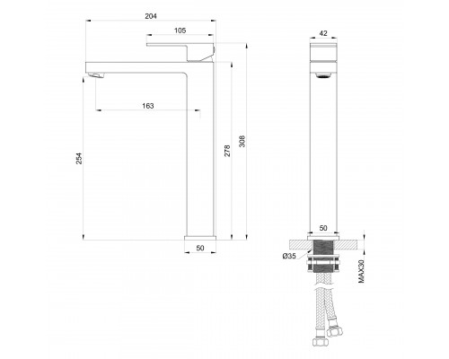 Смеситель для раковины высокий WONZON & WOGHAND CUBE, Брашированное золото (WW-88239016- BG)