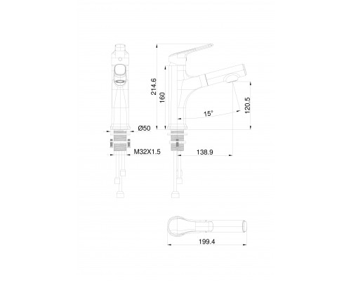 Смеситель для раковины с выдвижным изливом WONZON & WOGHAND, Хром (WW-AE4151-CR)