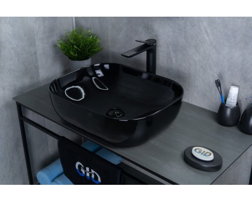 Раковина Gid BL1302 53347 накладная черная глянцевая 50x40x14