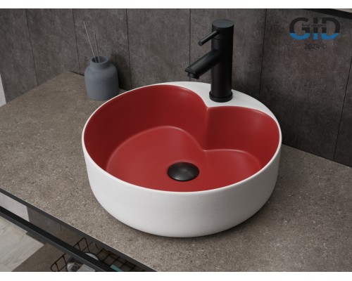Раковина Gid N9013LS 52237 накладная красная матовая / белый графит 40x40x13