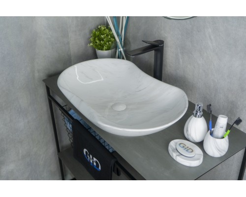 Раковина Gid Mnc503H012 54464 накладная под камень глянцевая 66.5x41x12