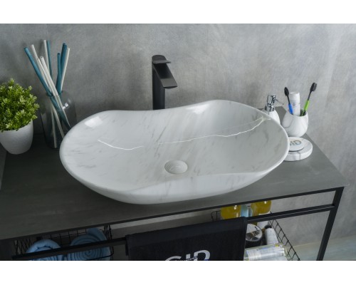 Раковина Gid Mnc503H012 54464 накладная под камень глянцевая 66.5x41x12