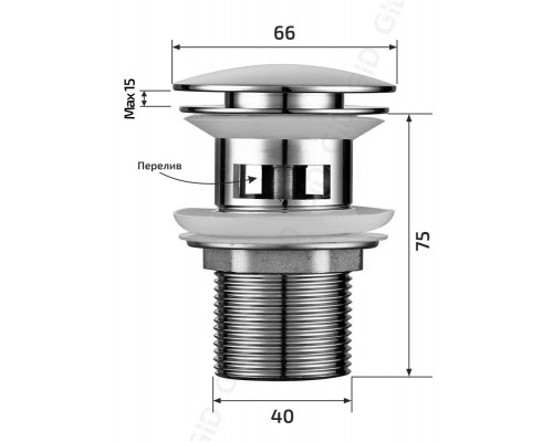 Донный клапан Gid  с переливом Ch100-1 73303K хром 7x7x10