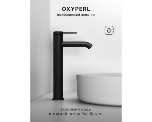 Смеситель д/раковины Abelsberg Fluida ERF22003MB высокий, вулканический черный