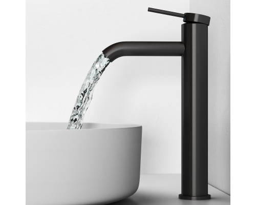 Смеситель д/раковины Abelsberg Fluida ERF22003GM высокий, космическая сталь