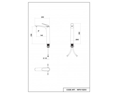 Смеситель д/раковины Abelsberg Perfecta INF60102GM высокий, космическая сталь