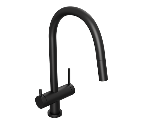 Смеситель д/кухни Abelsberg Aera EMF71709MB c вытяжным изливом и фильтром д/воды, цвет матовый черный