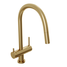 Смеситель для кухни Abelsberg Aera EMF71709BG c вытяжным изливом и возможностью подключения фильтра для воды, цвет королевское золото, PVD покрытие