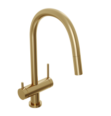 Смеситель для кухни Abelsberg Aera EMF71709BG c вытяжным изливом и возможностью подключения фильтра для воды, цвет королевское золото, PVD покрытие