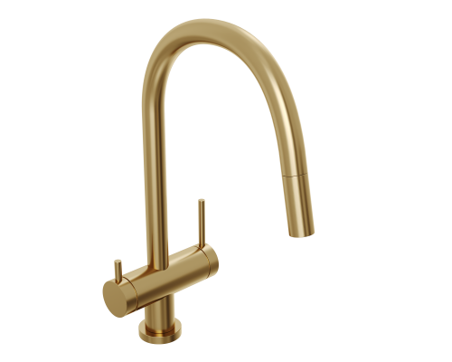 Смеситель д/кухни Abelsberg Aera EMF71709BG c вытяжным изливом и фильтром д/воды, цвет королевское золото