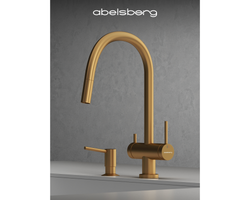 Смеситель д/кухни Abelsberg Aera EMF71709BG c вытяжным изливом и фильтром д/воды, цвет королевское золото