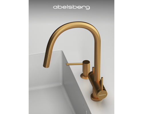 Смеситель д/кухни Abelsberg Aera EMF71709BG c вытяжным изливом и фильтром д/воды, цвет королевское золото