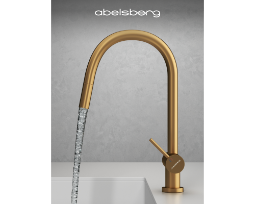 Смеситель д/кухни Abelsberg Aera EMF71709BG c вытяжным изливом и фильтром д/воды, цвет королевское золото