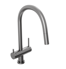 Смеситель для кухни Abelsberg Aera EMF71709GM c вытяжным изливом и возможностью подключения фильтра для воды, цвет космическая сталь, PVD покрытие