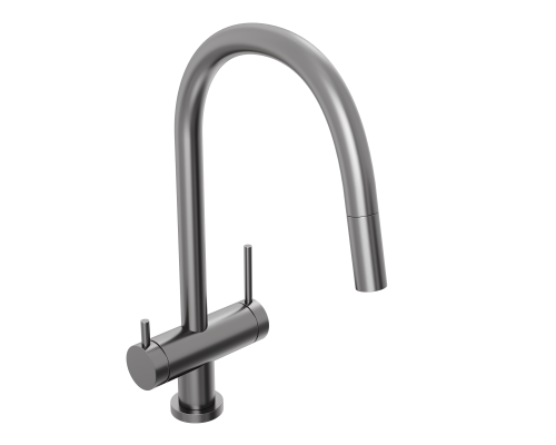 Смеситель д/кухни Abelsberg Aera EMF71709GM c вытяжным изливом и фильтром д/воды, цвет космическая сталь