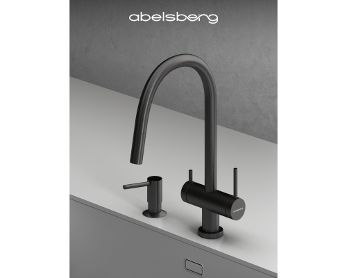 Смеситель д/кухни Abelsberg Aera EMF71709GM c вытяжным изливом и фильтром д/воды, цвет космическая сталь