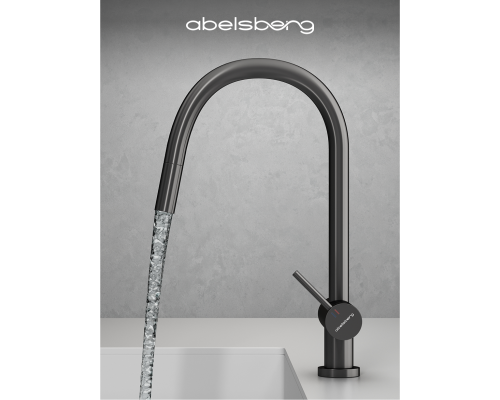 Смеситель д/кухни Abelsberg Aera EMF71709GM c вытяжным изливом и фильтром д/воды, цвет космическая сталь