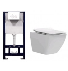 Подвесной унитаз Splendy Elson безободковый белый с инсталляцией Stable, ST3011TPRW/818B Set