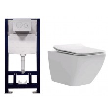 Подвесной унитаз Splendy Elson безободковый, белый, с инсталляцией Stable, ST3011TPRCR/818B Set