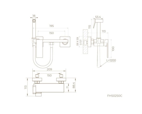 Гигиенический душ со смесителем Knotlor FHS02S0C, хром