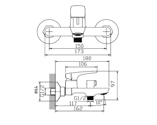 Смеситель для ванны Knotlor KN-82/GM, вороненая сталь