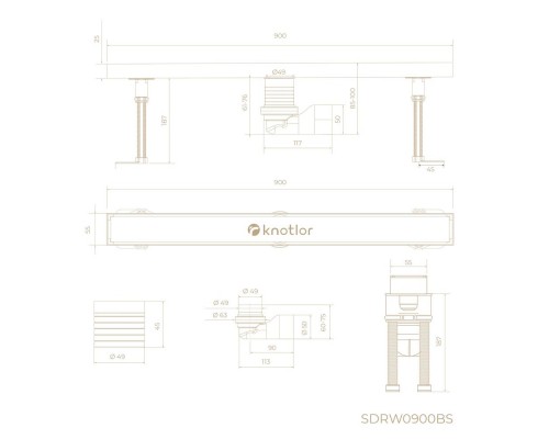 Душевой трап линейный Knotlor SDRW0900BS, матовая сталь