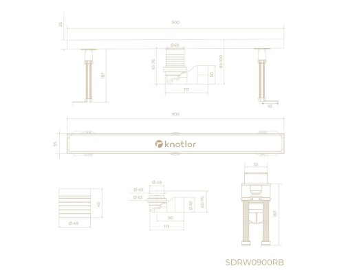 Душевой трап линейный Knotlor SDRW0900RB, бронза