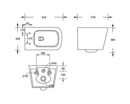 Унитаз подвесной Knotlor WC510WG, белый