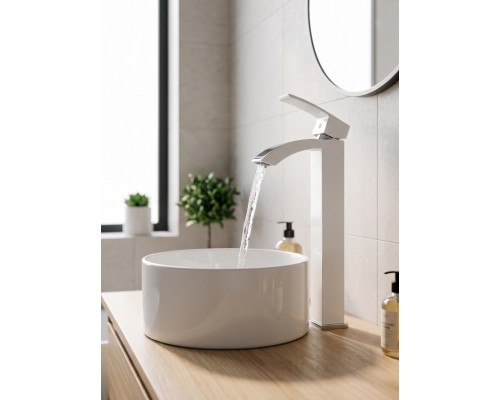 Смеситель для раковины высокий Grocenberg GB3007WC, белый/хром