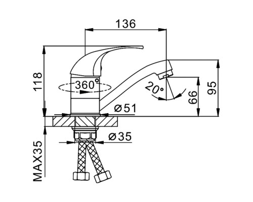 Смеситель для раковины Frap F4529-2-B, хром