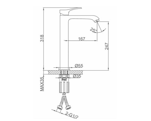Смеситель для раковины высокий Frap F1075-2, хром