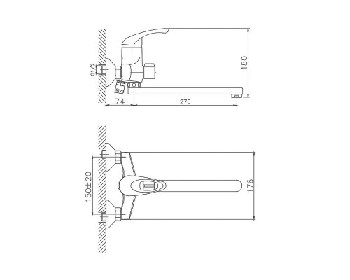 Смеситель для ванны Cron CN2203, хром
