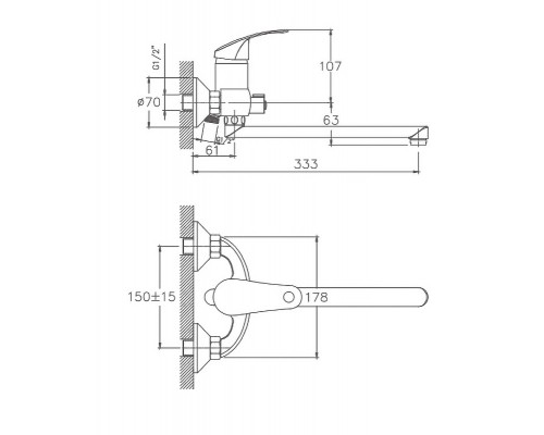 Смеситель для ванны Cron CN2321, хром