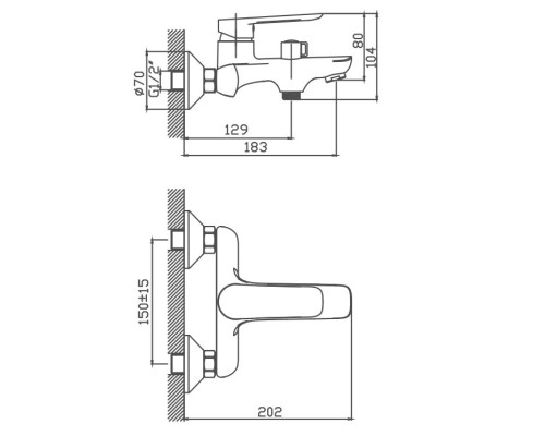 Смеситель для ванны Cron CN60521, хром