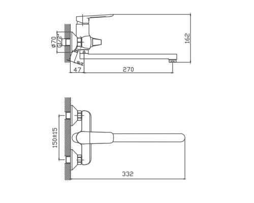 Смеситель для ванны Cron CN22521, хром