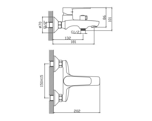 Смеситель для ванны Cron CN60523, хром