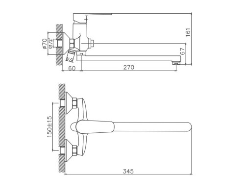 Смеситель для ванны Cron CN22523, хром
