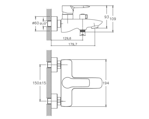 Смеситель для ванны Cron CN30095, хром