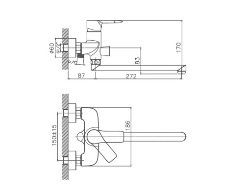 Смеситель для ванны Cron CN20095, хром