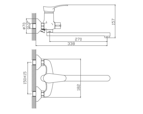 Смеситель для ванны Cron CN2214, хром