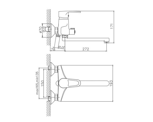Смеситель для ванны Cron CN2263, хром