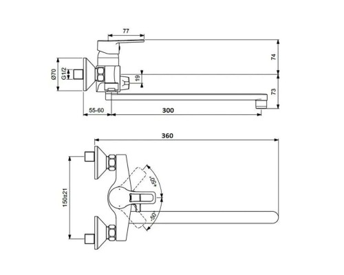 Смеситель для ванны D-Lin D147452-6, хром
